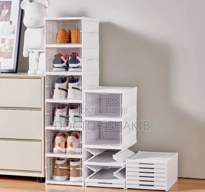 New White Stackable Plastic Shoe Storage Organizer Rack
