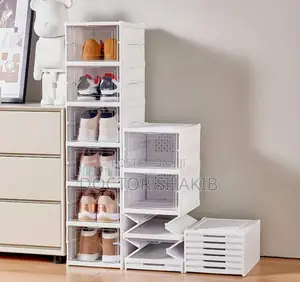 New White Stackable Plastic Shoe Storage Organizer Rack