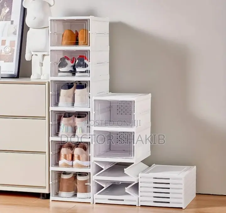 New White Stackable Plastic Shoe Storage Organizer Rack