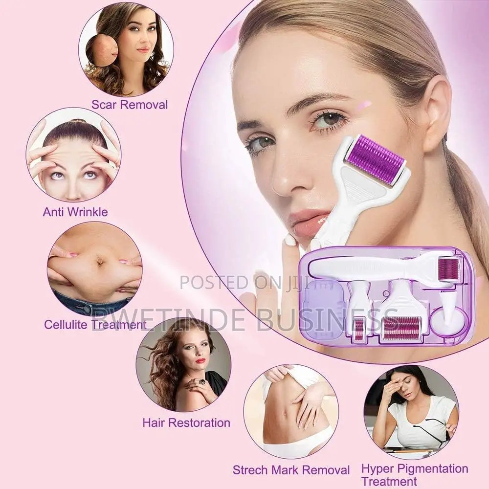6 in 1 Derma Roller Kit Face Body 5 Replaceable Heads
