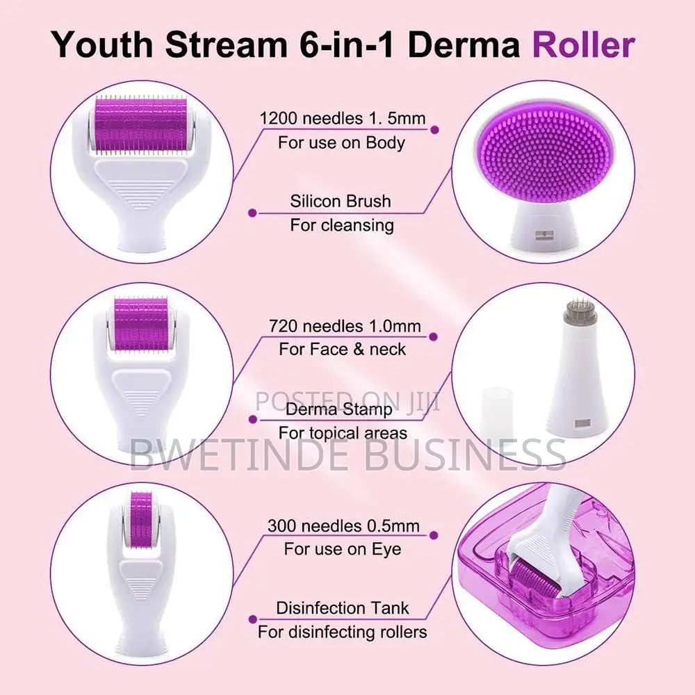 6 in 1 Derma Roller Kit Face Body 5 Replaceable Heads