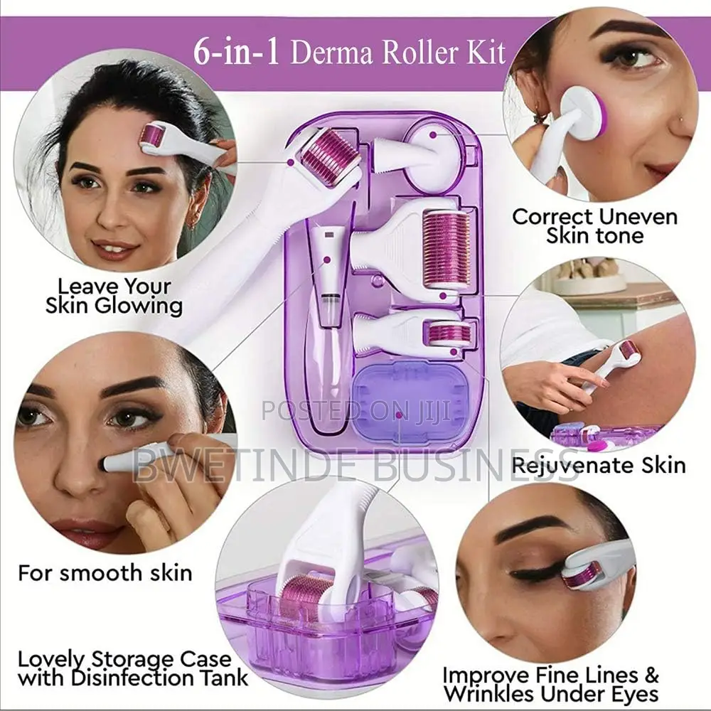 6 in 1 Derma Roller Kit Face Body 5 Replaceable Heads