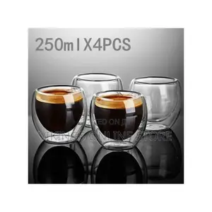 6pcs 250ml Double Wall Glass Cup Beer Espresso Coffee Glass-