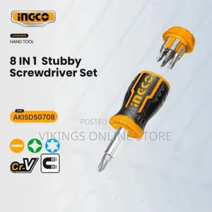 INGCO Akisds1728 8-in-1 Stubby Ratchet Screwdriver - Orange