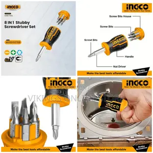 INGCO Akisds1728 8-in-1 Stubby Ratchet Screwdriver - Orange