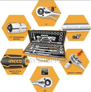 INGCO 24pcs Tool Set Spanner Set, 18pcs 1/2" Sockets