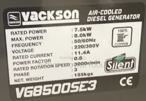 Silent Diesel Generator Air Cooled Vackson 8kw