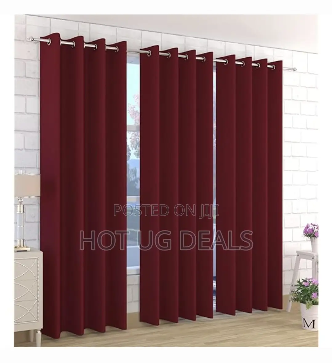 2pc Curtains of 2*2.5m Curtain With 3m White Net - Maroon