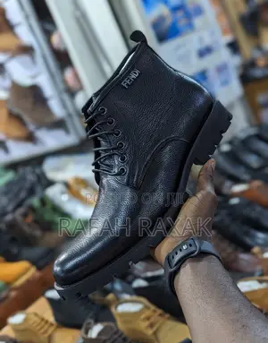 Original Black Fendi Premium Leather Lace Up Boots