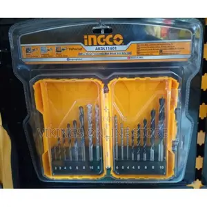 INGCO Metal Concrete and Wood Drill Bit 16 Piece-Black