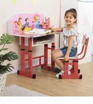 Kid's Study Table With Wooden Adjustable Table Chair-Pink