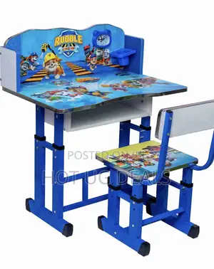 Kid's Study Table With Wooden Adjustable Table Chair-Blue