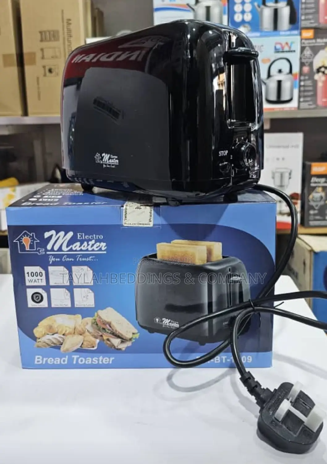 2 Slice Bread Toaster, 1000w, Plastic Body, Electro Master