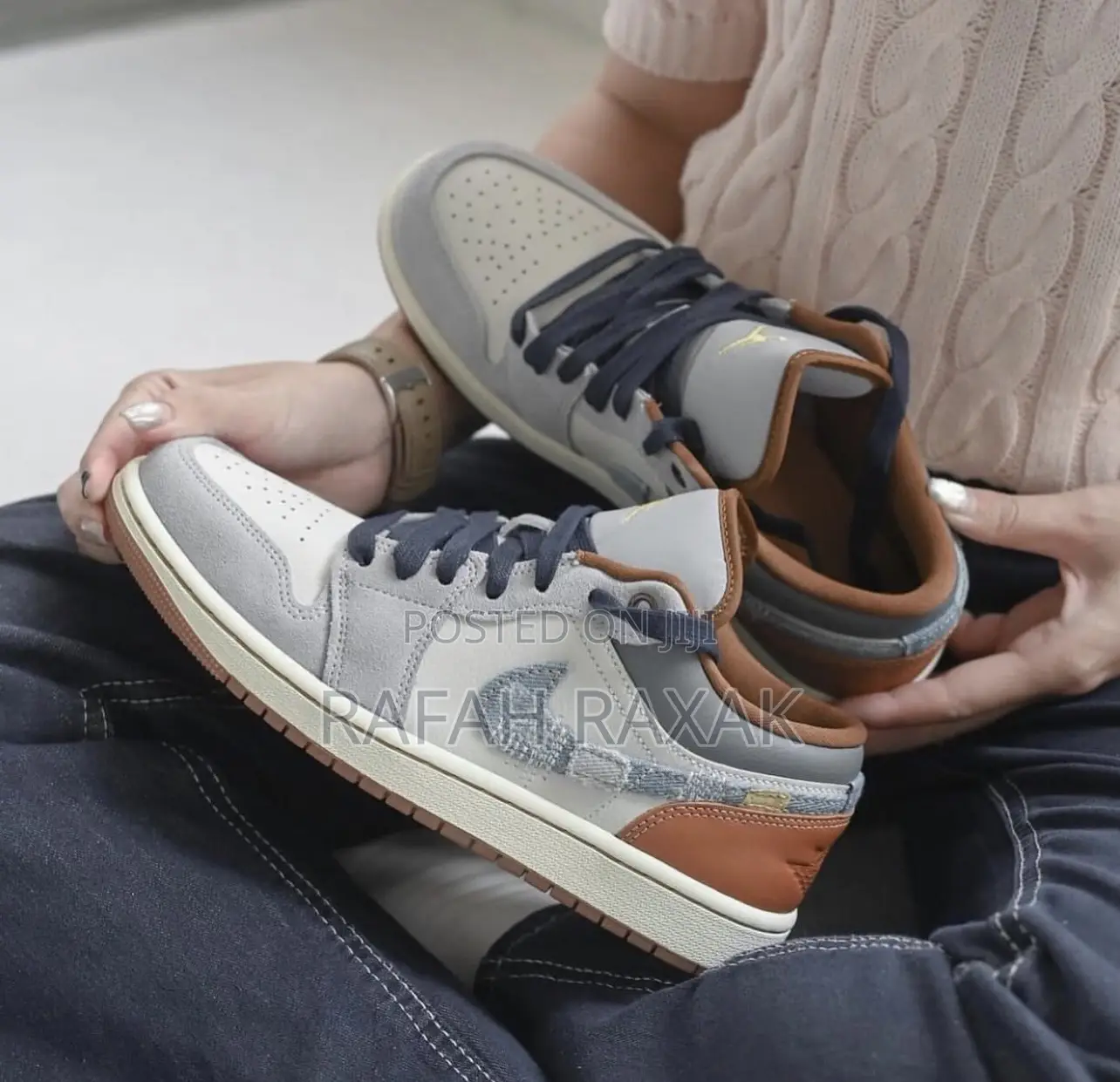 Original Nike Jordan 1 Low Phantom Repaired Denim Sneaker