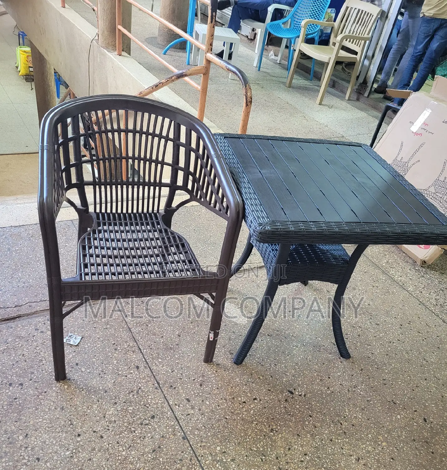 Home Coffe Table and Strong Plastic Chair.