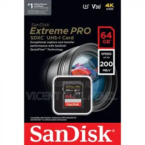 Sandisk Extreme PRO 64GB UHS-I U3 SDXC 200mbs Memory Card