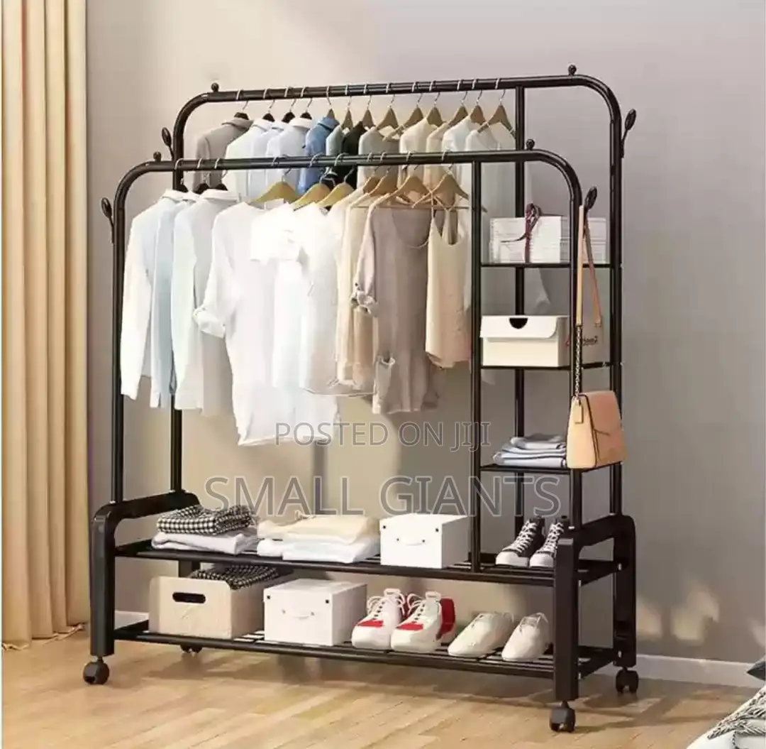 4 Wheels 2 - Tier Clothes Rail Double Metal Garment Rack