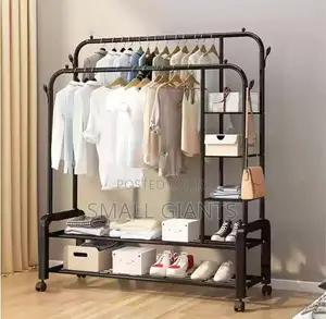 4 Wheels 2 - Tier Clothes Rail Double Metal Garment Rack