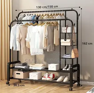 4 Wheels 2 - Tier Clothes Rail Double Metal Garment Rack
