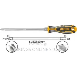 INGCO 2 in 1 Screwdriver Set 6.35X160MM,PH2+SL6 - Orange /