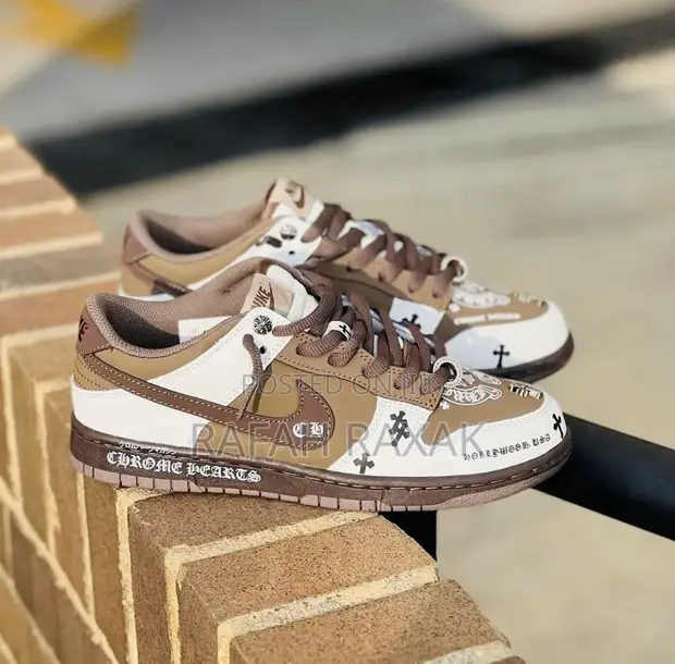 Y2k Nike Dunk Low Custom Chrome Hearts Cross Brown Sneakers Size 11 Mens Nike Dunk Low x Chrome Hearts Custom Brown White | DripSteezy main image 4
