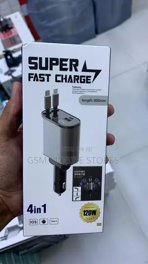 Retractable Car Charger, 4 In1 Fast Car Phone Charger 120W