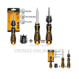 INGCO 8 PCS Ratchet Screwdriver Set - Black / Silver