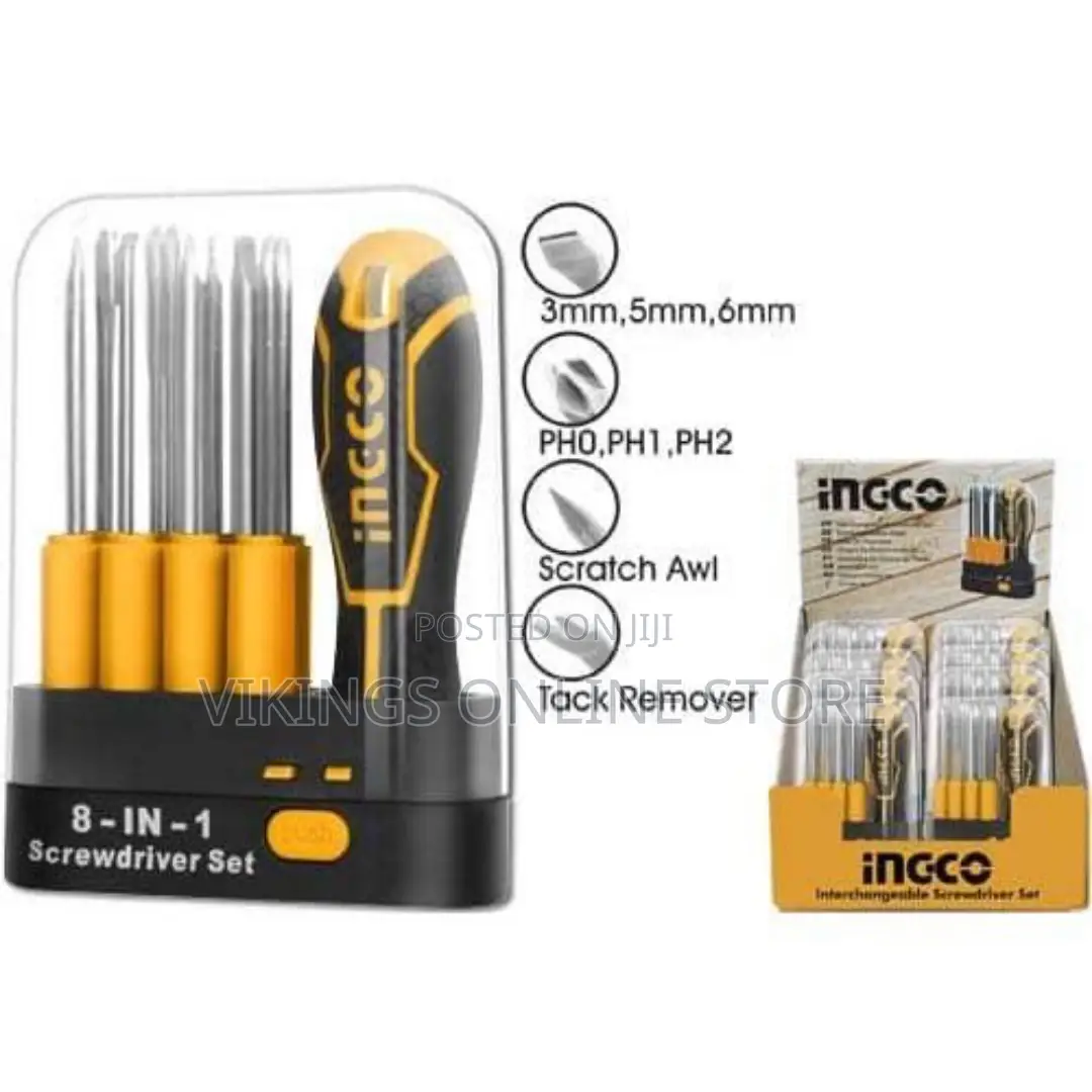INGCO 9 PCS Interchangeable Screwdriver Set - Orange / Black