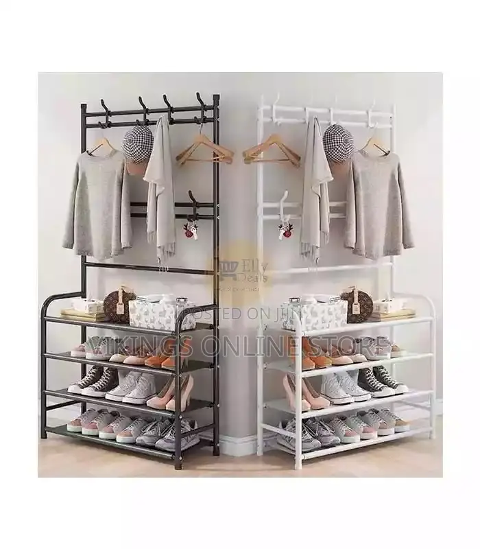 5 Tiers Coat Rack Shoe Rack Wall- White