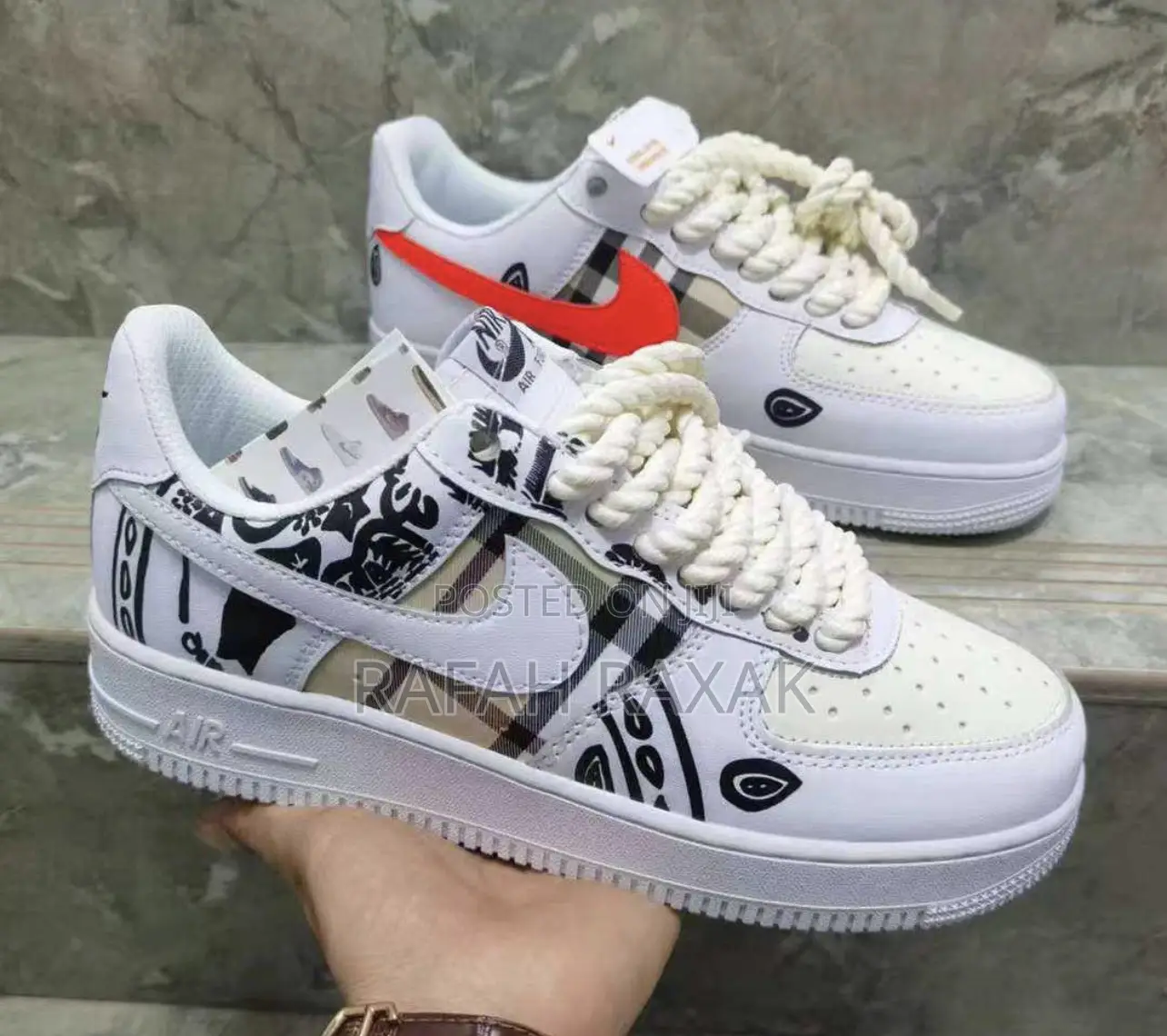 Original White Customized Big Laces Nike Air Force 1