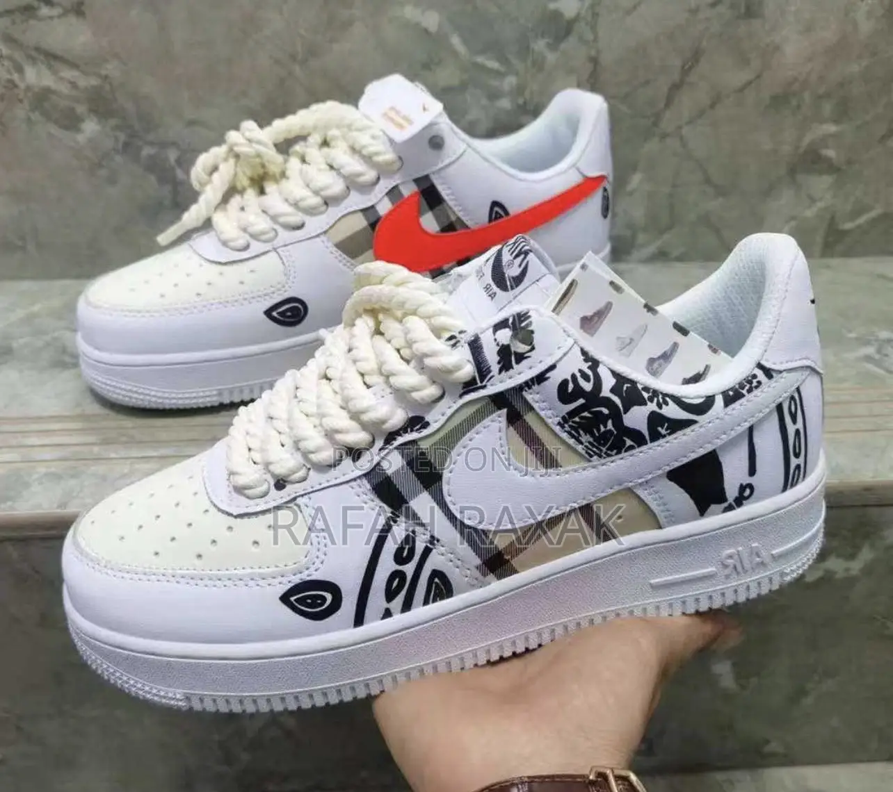 Original White Customized Big Laces Nike Air Force 1
