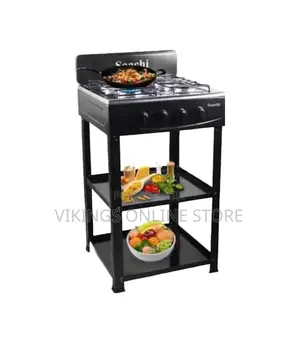 Saachi Full Gas Stove 4 Burner With Shelves-Black