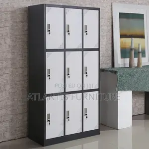 Black and Silver Nine Doors File Cabinet