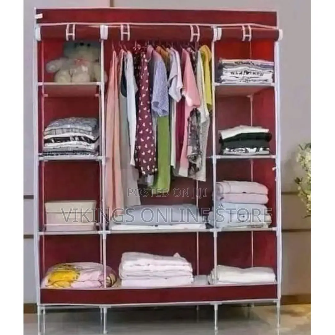 Portable Wardrobe, Multifunction Fabric Storage Rack Maroon