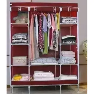 Portable Wardrobe, Multifunction Fabric Storage Rack Maroon