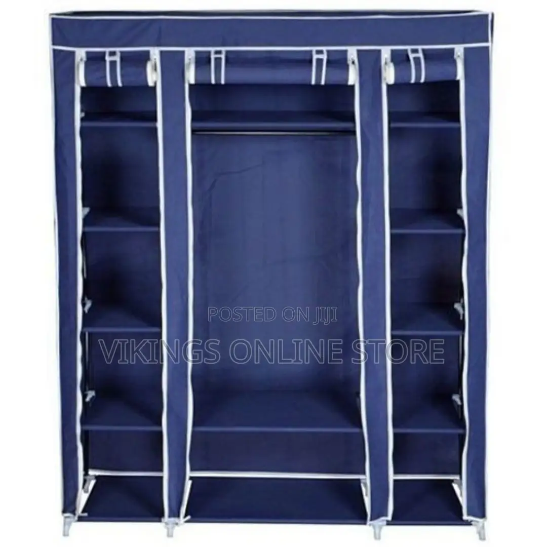 Elegant 3 Columns Wooden Wardrobe - Blue - Not Assembled