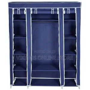 Elegant 3 Columns Wooden Wardrobe - Blue - Not Assembled