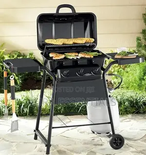 3 Burners Gas BBQ Grill Trolley Adjustable Height Smokeless
