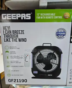 Geepas 12" Rechargeable Fan With Remote Control
