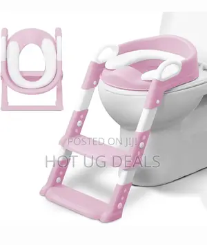 Kids Toilet Trainer With Non-slip Cushioned Ladder - Pink