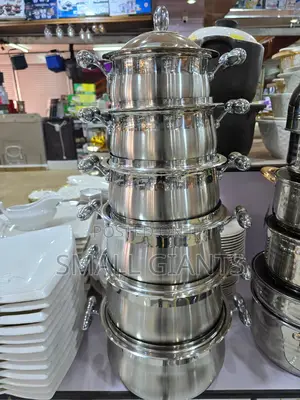 6 Piece Cooking and Serving Stainless Steel Dishes, Silver
