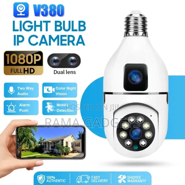V380 Pro 8mp Dual Lens Bulb CCTV Camera Dual Screens Two