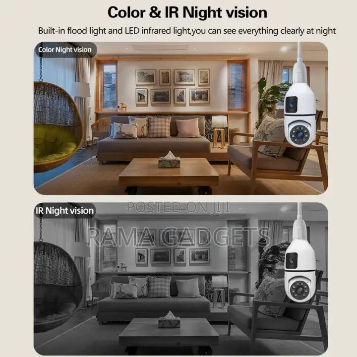 V380 Pro 8mp Dual Lens Bulb CCTV Camera Dual Screens Two