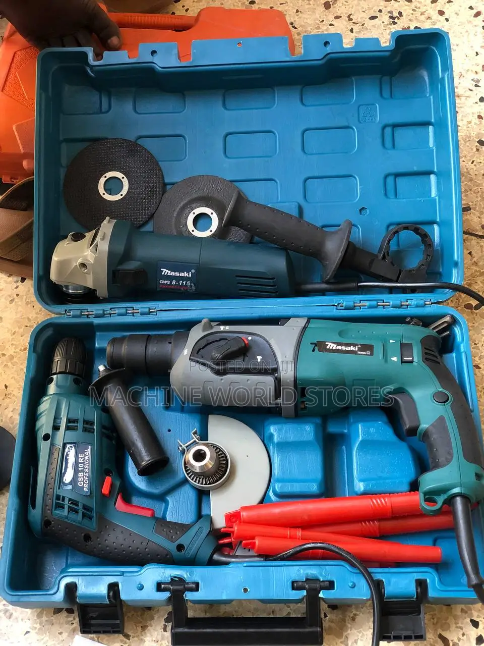 Angle Grinder, Drill and Hammer Drill Tool Set.