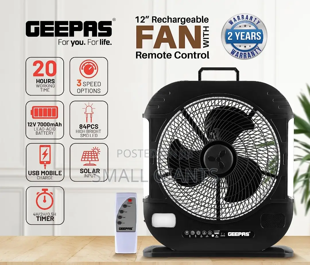 Geepas 12" Rechargeable Fan With Remote Control
