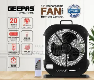 Geepas 12" Rechargeable Fan With Remote Control