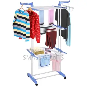 Heavy Duty Double Pole Cloth Dyer Rack With 6 Hanging Frames