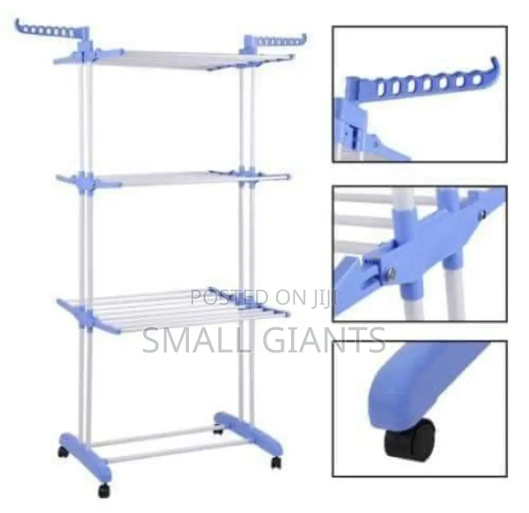 Heavy Duty Double Pole Cloth Dyer Rack With 6 Hanging Frames