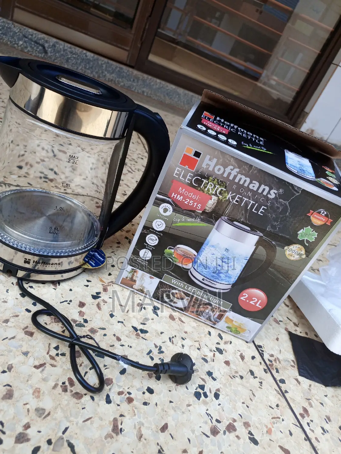 Hoffmans 2.2L Glass Electric Kettle With Blue LED