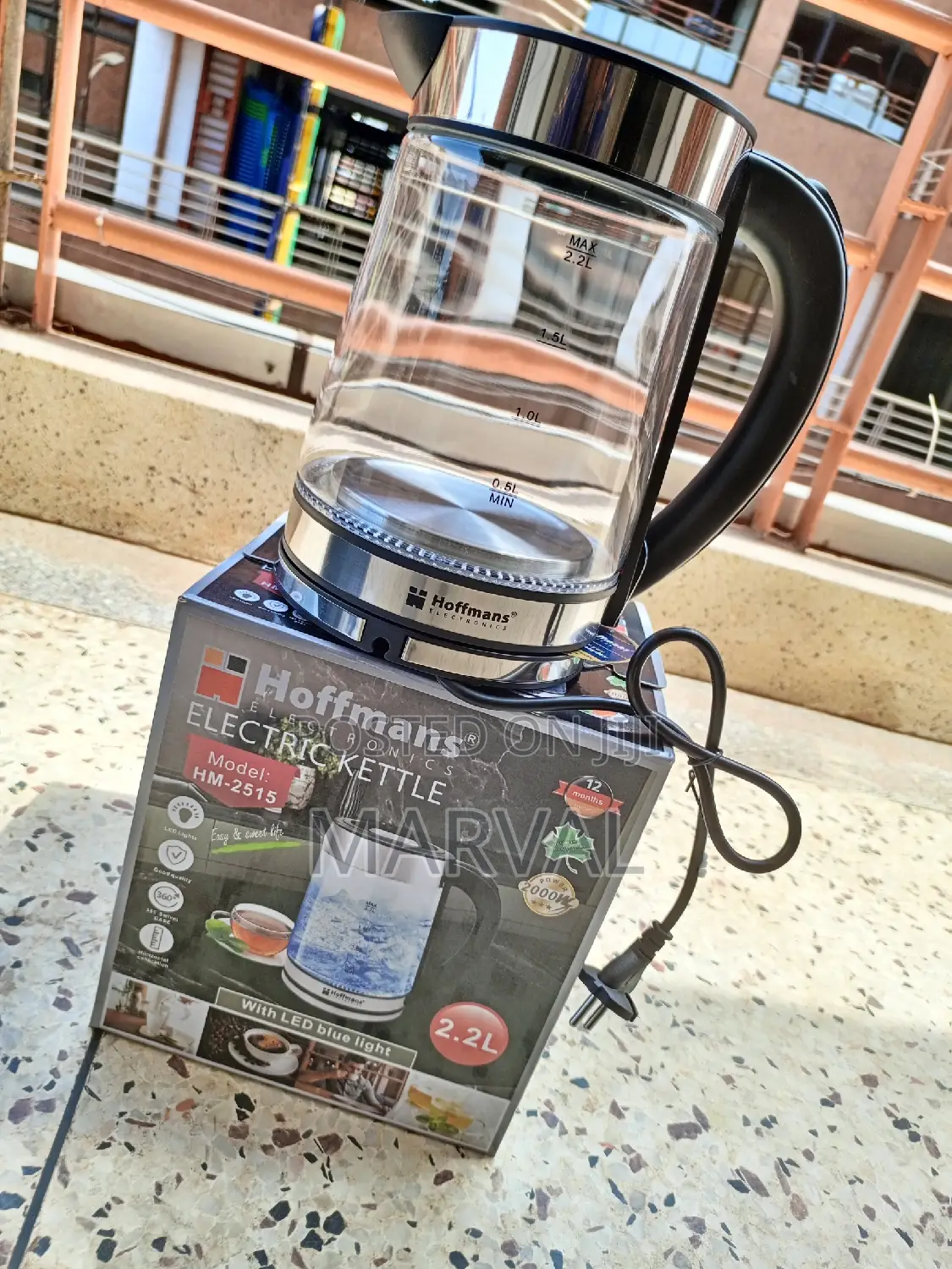 Hoffmans 2.2L Glass Electric Kettle With Blue LED